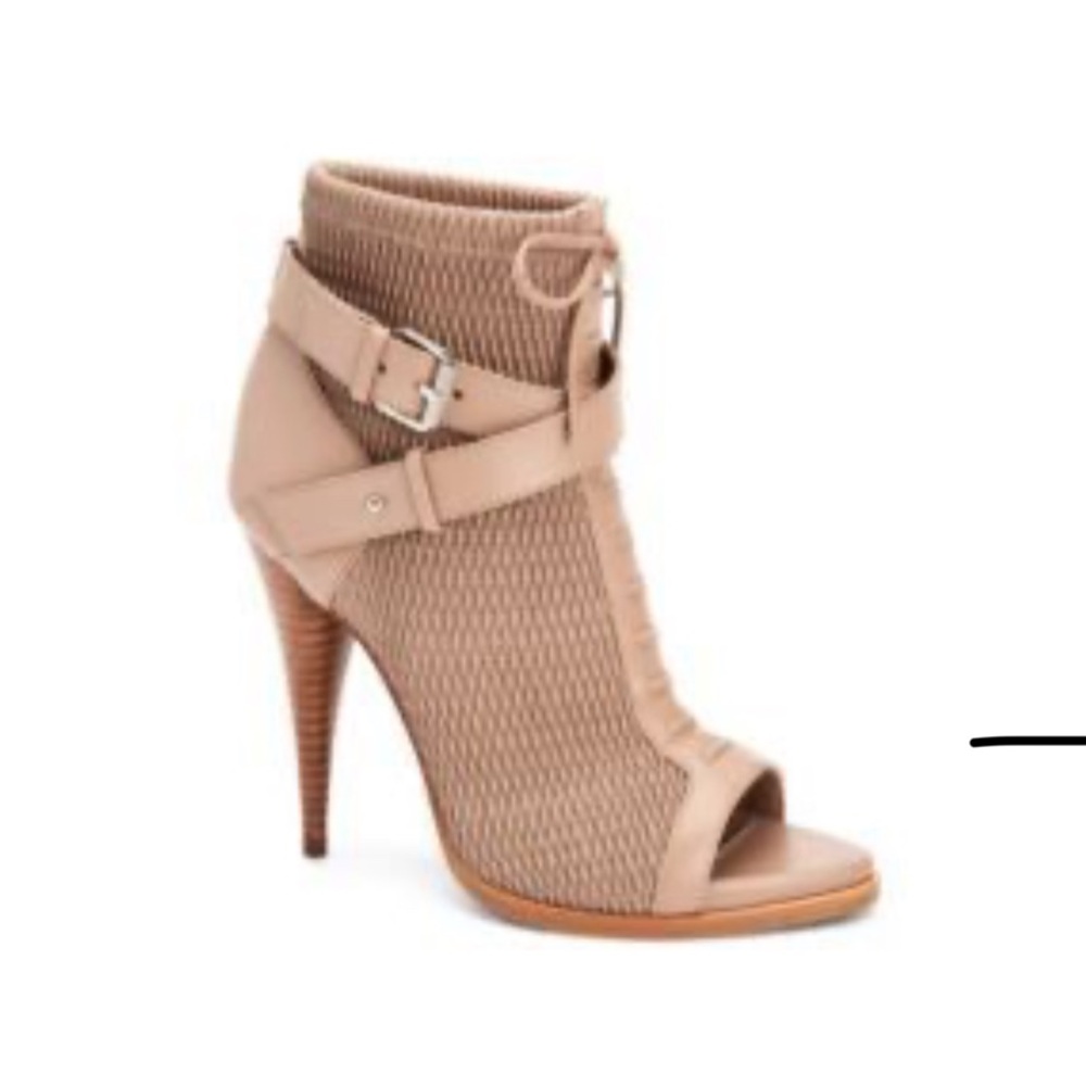 BCBGMaxAzria Gia Beige Peep-Toe Ankle Booties